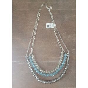 Ann Taylor Loft signed Necklace multi strands With Blue Gray and Clear Beads‎